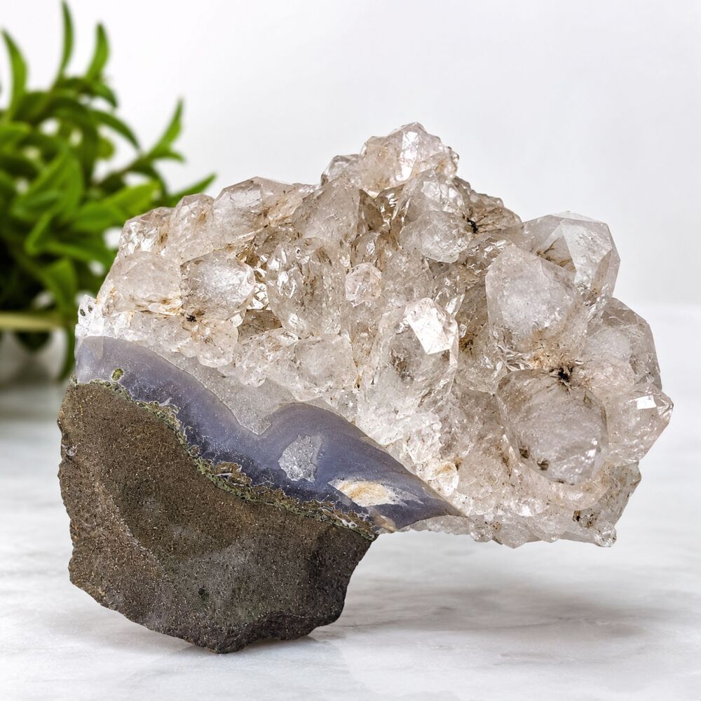 Natural Apophyllite Crystal Cluster on Chalcedony Basalt Mineral Specimen 3"